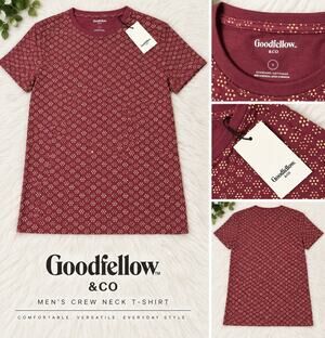 Good fellow & Co Men’s Small Burgundy Gold Print T-Shirt NWT